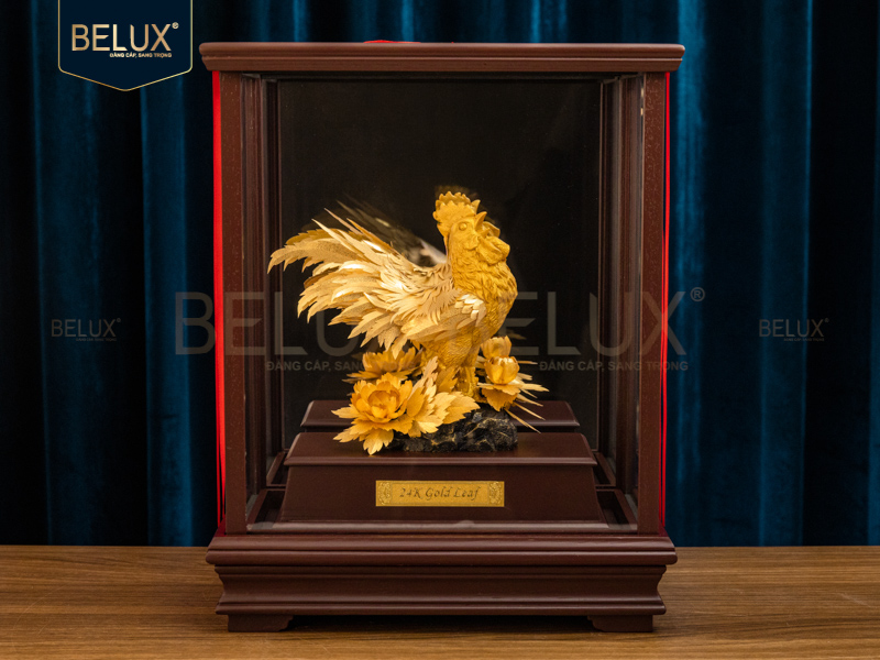 Tượng Gà Trống Đại Cát dát vàng 24k&nbsp;28x16x35cm